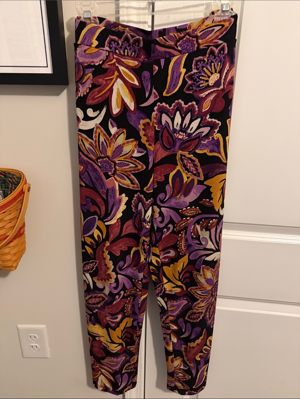 Susan Graver Purple Multicolor Floral Print Pants - Picture 2 of 4